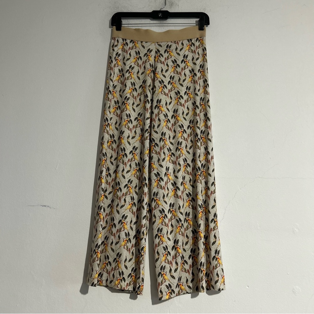 Animapop Bird Print Pull On Wide Leg Pants XS Art to Wear Contemporary